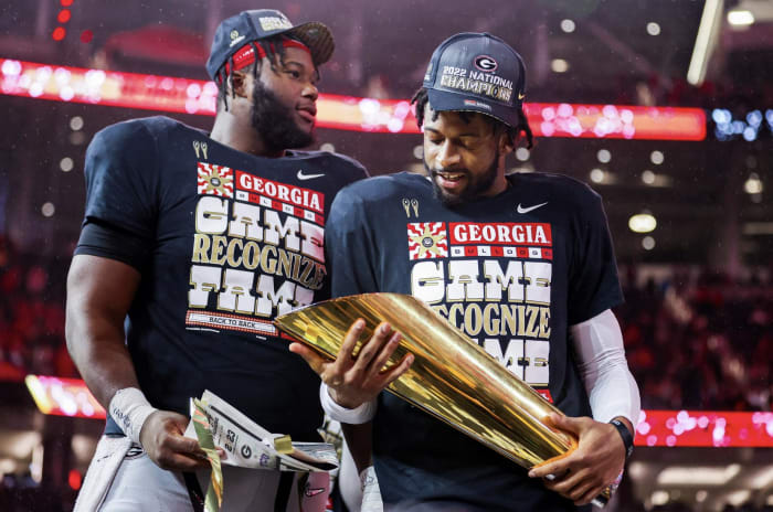 Georgia defensive back Christopher Smith after winning the 2023 College Football Playoff National Championship at SoFi Stadium in Los Angeles, Calif., on Monday, Jan. 9, 2023. (Photo by Tony Walsh)